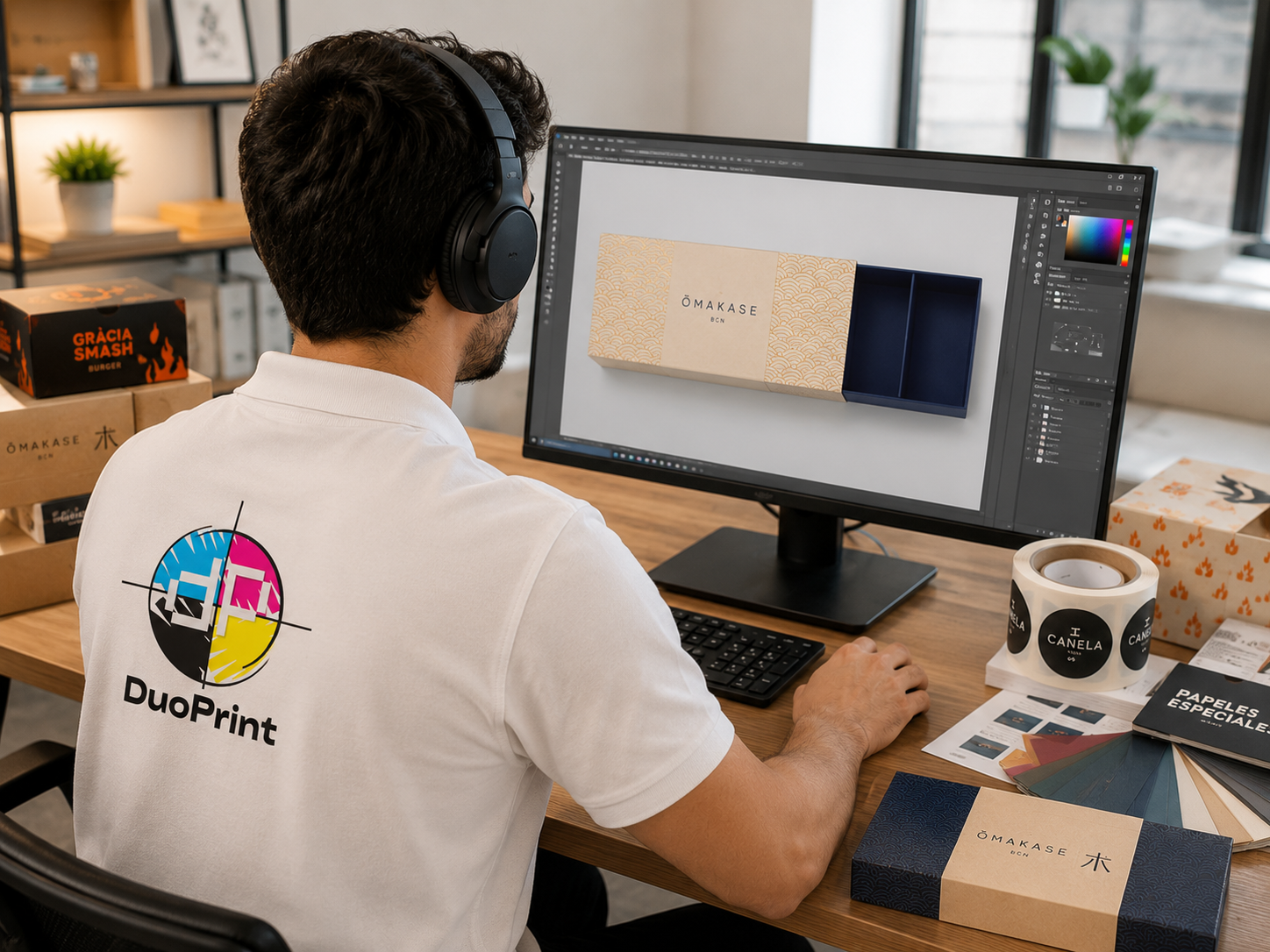 Asesor DuoPrint trabajando en un diseño de packaging
