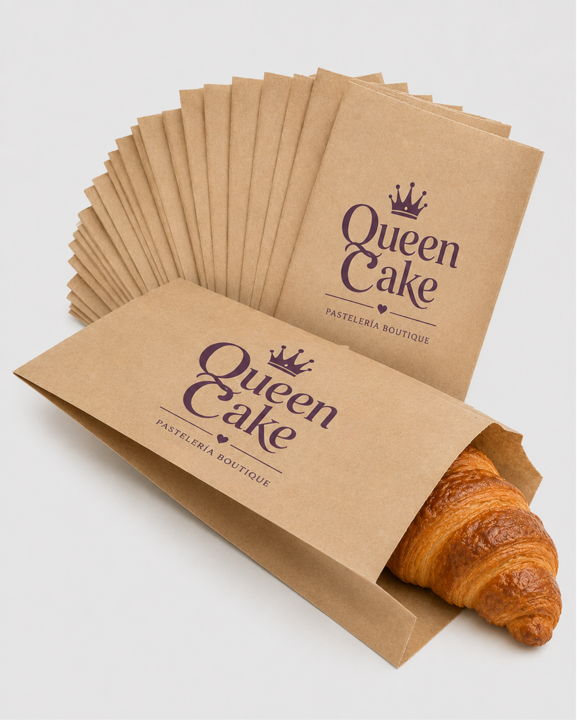 Bolsa de bollería en uso — Queen Cake pastelería