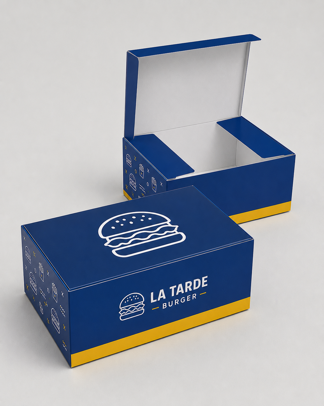 Caja automontable — otro diseño, marca La Tarde Burger