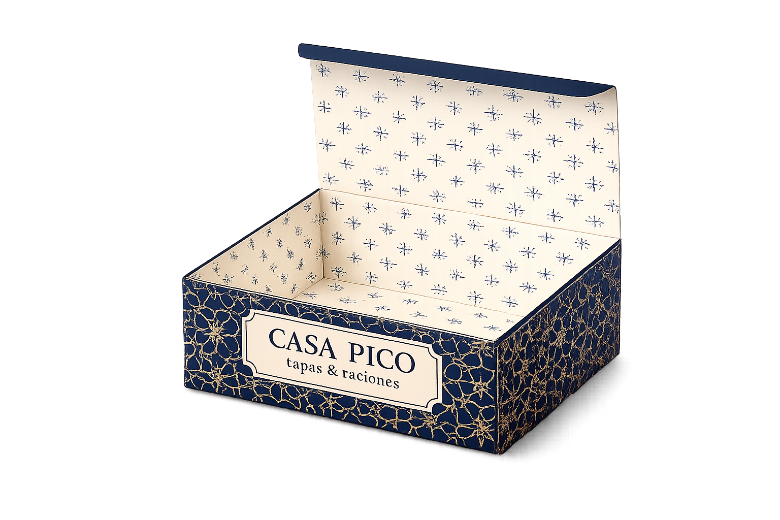 Caja de entrantes Casa Pico abierta — interior impreso