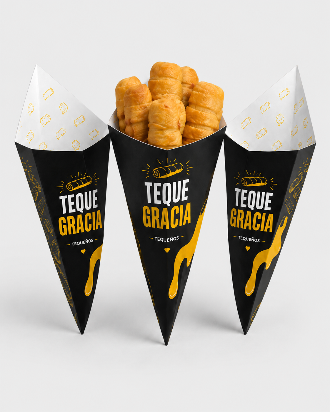 Cono de cartón personalizado para tequeños y snacks — DuoPrint