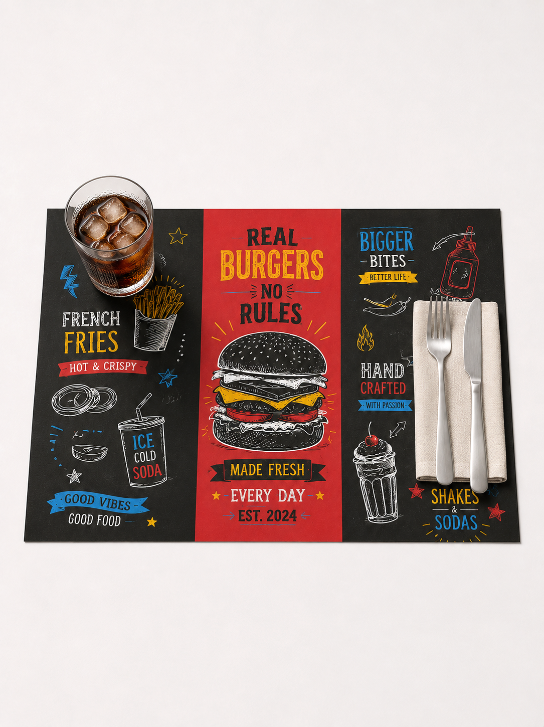 Mantel kraft full color — diseño burger